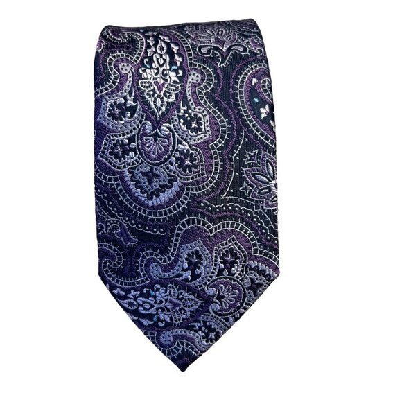 Boss Hugo Boss 100% Silk Neck‎ Tie Purple Paisley - Picture 3 of 6